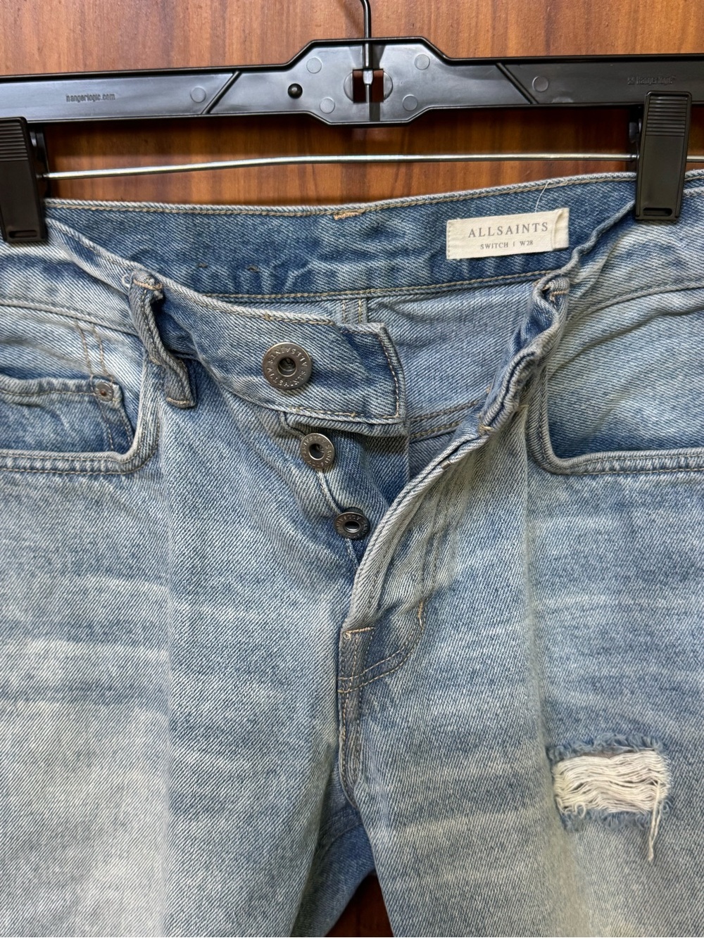 AllSaints Women’s Light Blue Distressed Denim Long Cut-Off Shorts 28 - Picture 4 of 11